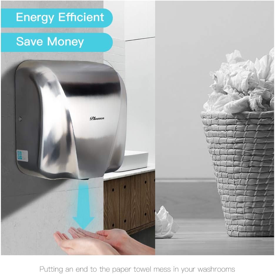 PLUSSEN 1800W Stainless Steel Hand Dryer - Touchless Infrared Sensor