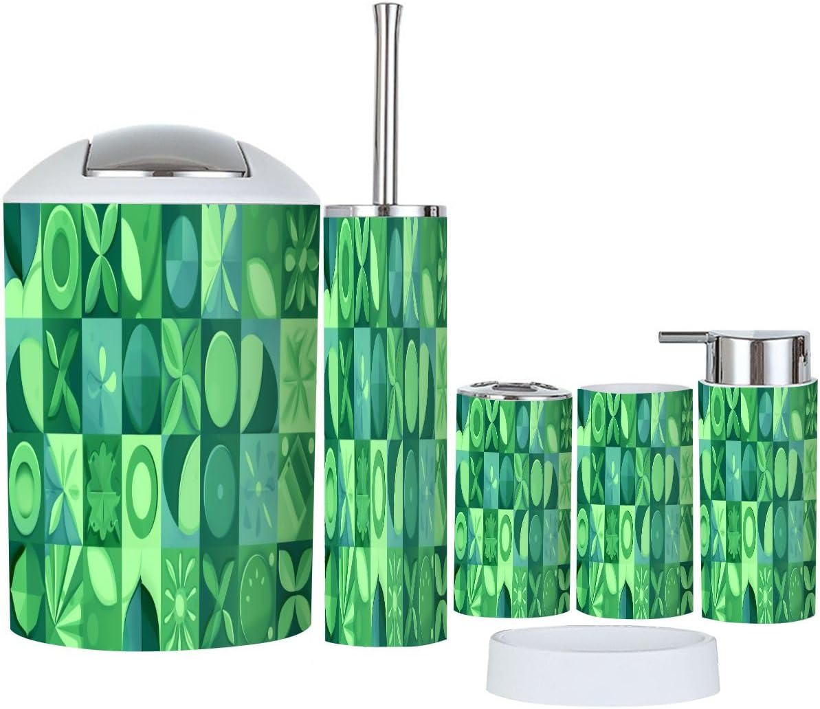 Boho Green Bathroom Accessory Set 6 Piece