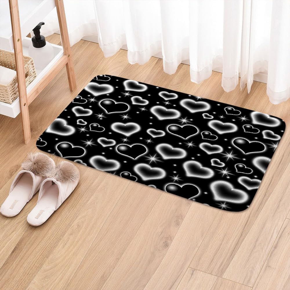 Cute Black and White Heart Bath Rug for Kids Boys