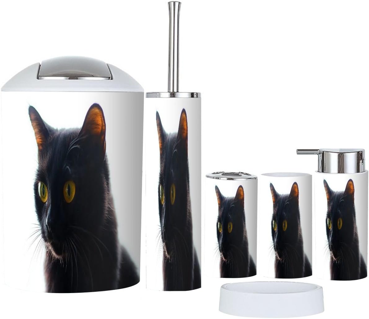 Boho Cat Silhouette Bathroom Accessories Set 6 Piece