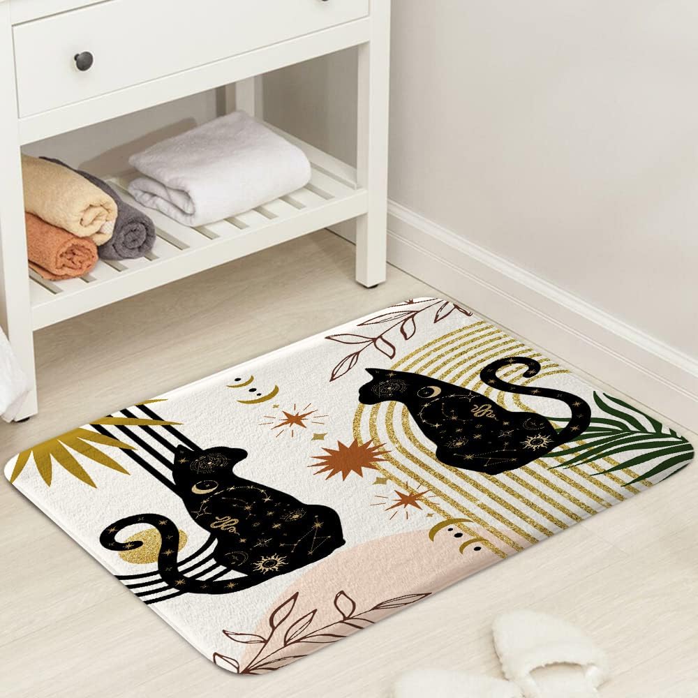 JAWO Boho Black Cat Bath Rug Non Slip 16x24