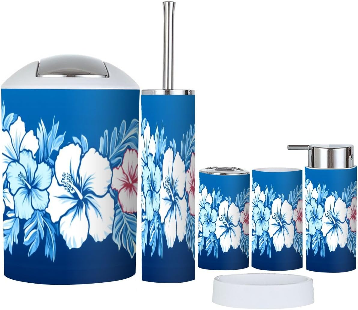 Boho Hibiscus Bathroom Accessory Set 6 Piece 1