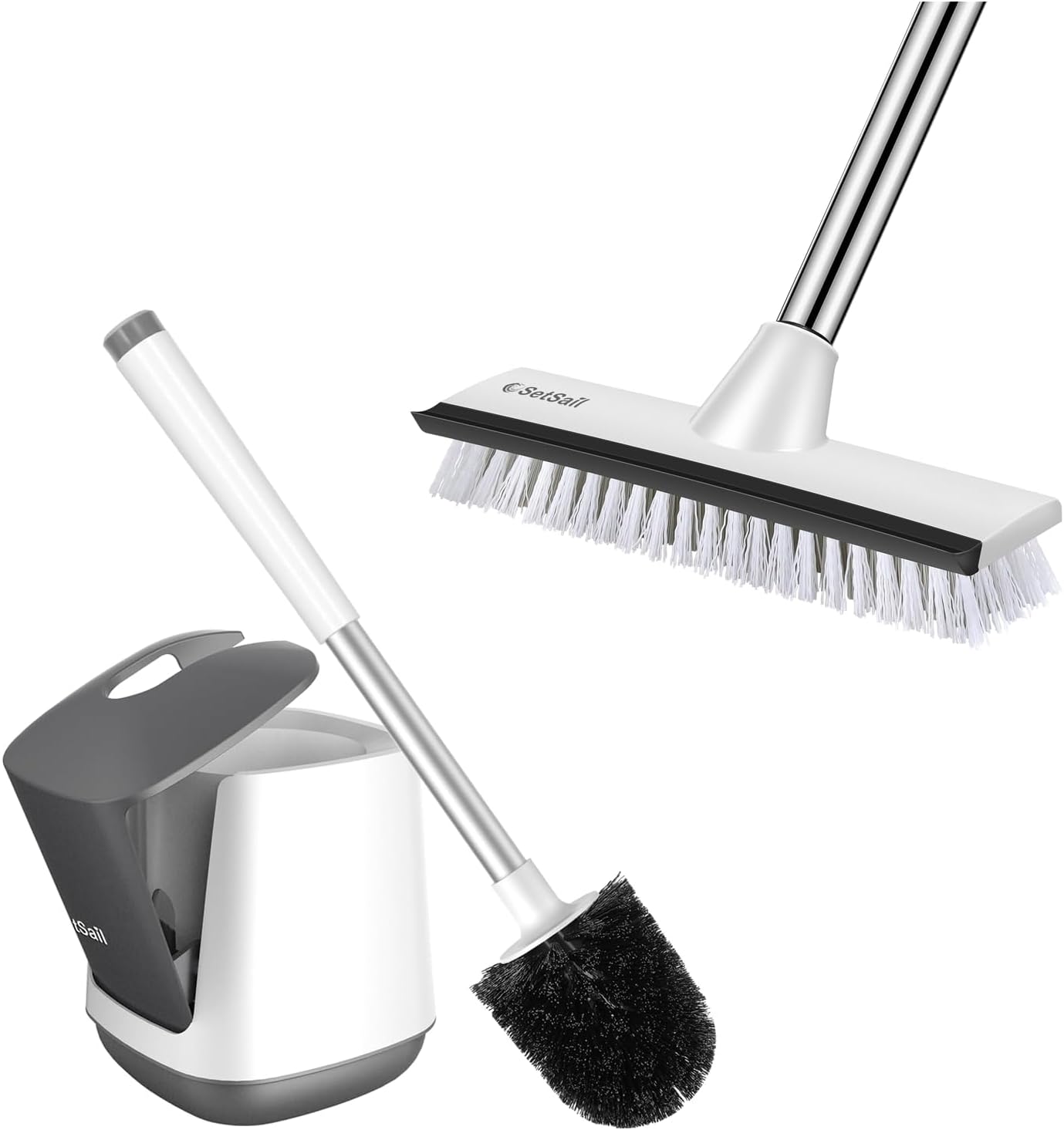 SetSail 2-in-1 Toilet Brush with Holder and Floor Scrubber