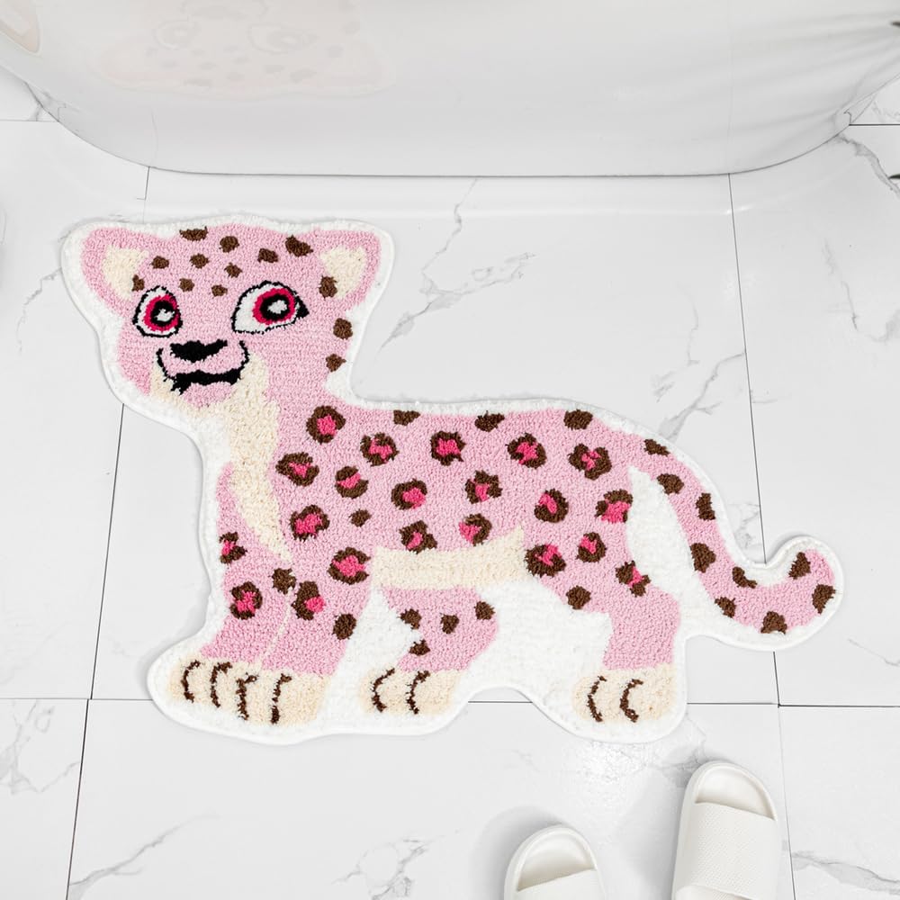 Fun Pink Leopard Bath Mat for Bathroom Decor