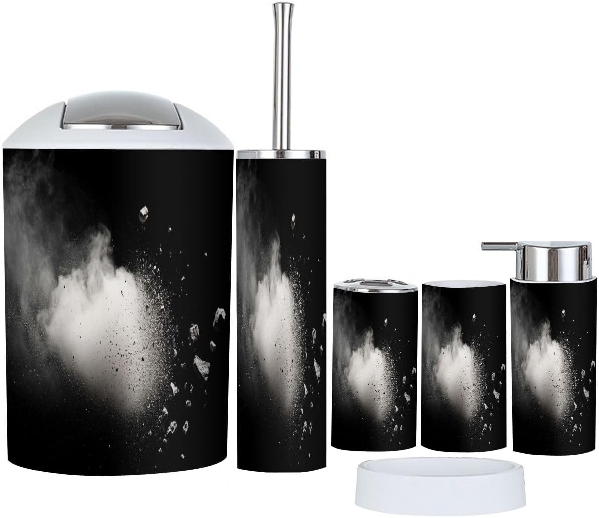 Boho Bathroom Accessories Set 6 Piece Black Stone
