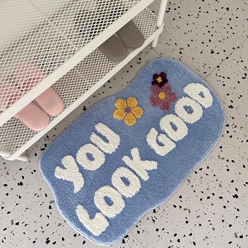 You Look Good Bath Mat Blue - Non-Slip Microfiber Rugs