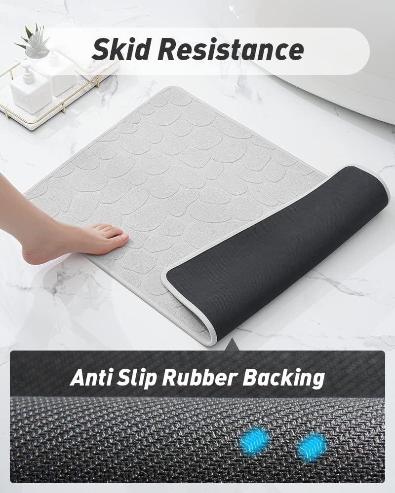 COCOER Super Absorbent Bath Mat with Rubber Backing 16x24 Gray