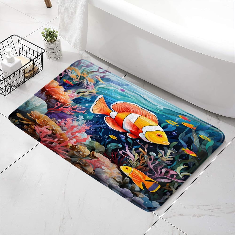 SATRTUD Colorful Tropical Fish Bath Mat 24x16 Inch