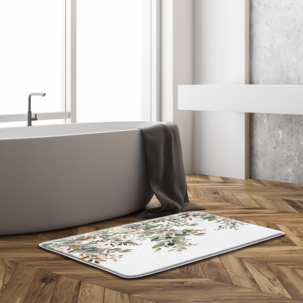 GCTNBJL Sage Green Leaves Bath Mat 16x24 Inch