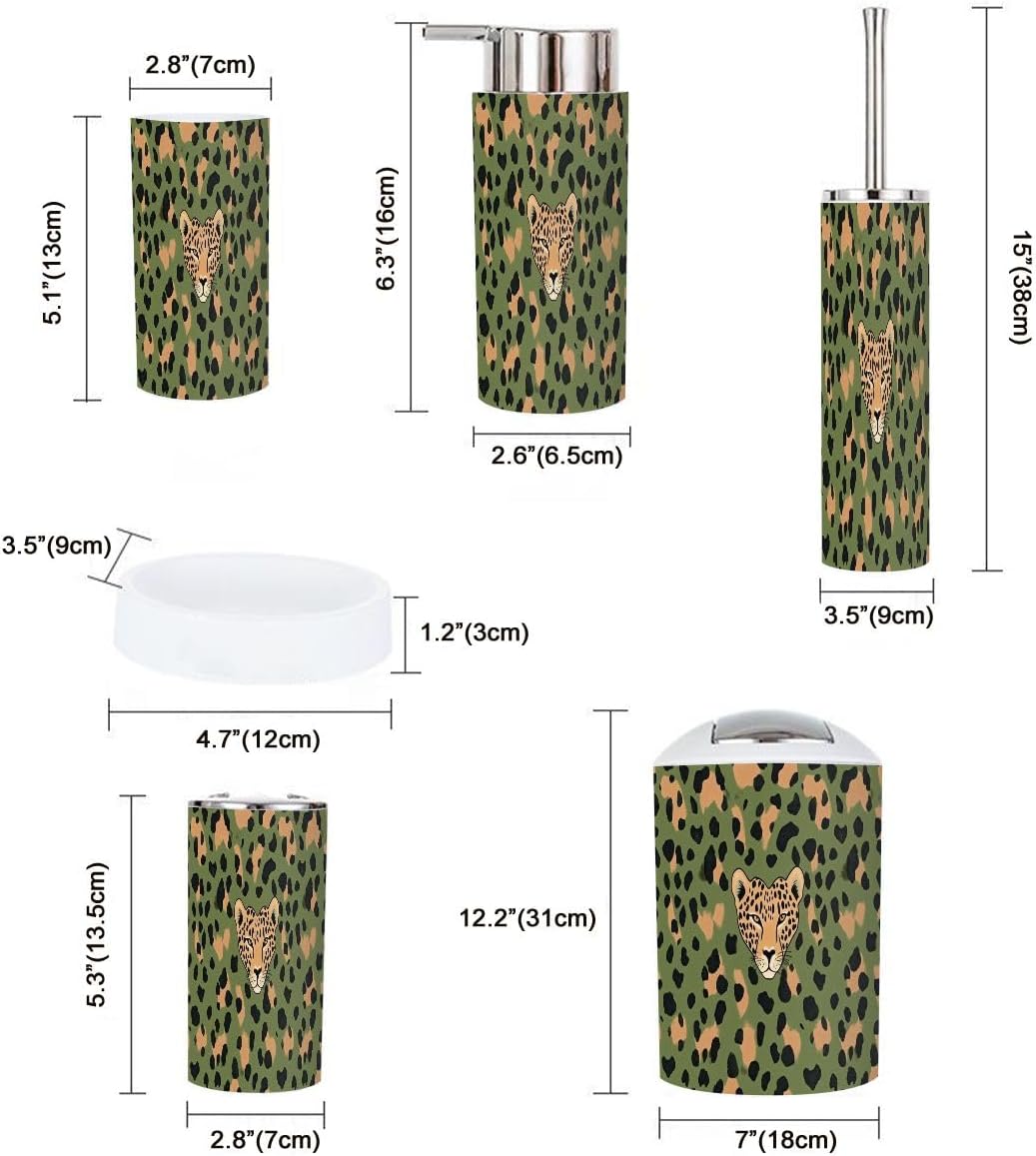 Boho Leopard Print Bathroom Accessory Set 6 Piece