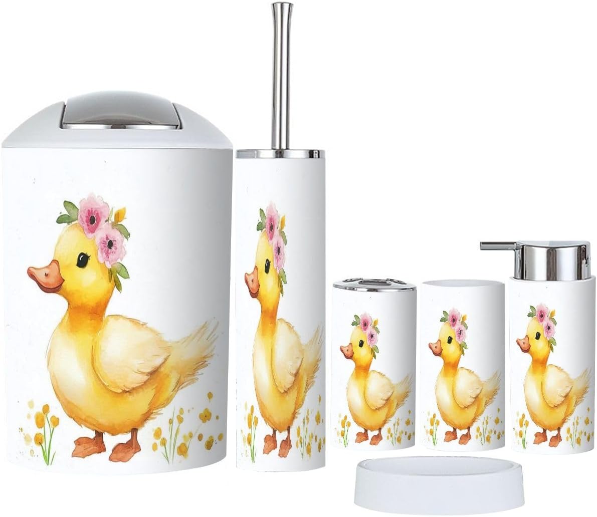 Boho 6-Piece Bathroom Accessory Set with Floral Wreath