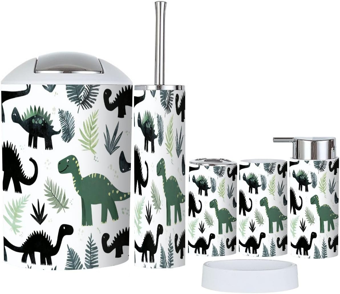 Boho Grunge Dinosaur Silhouette Bathroom Accessories Set 6 Piece