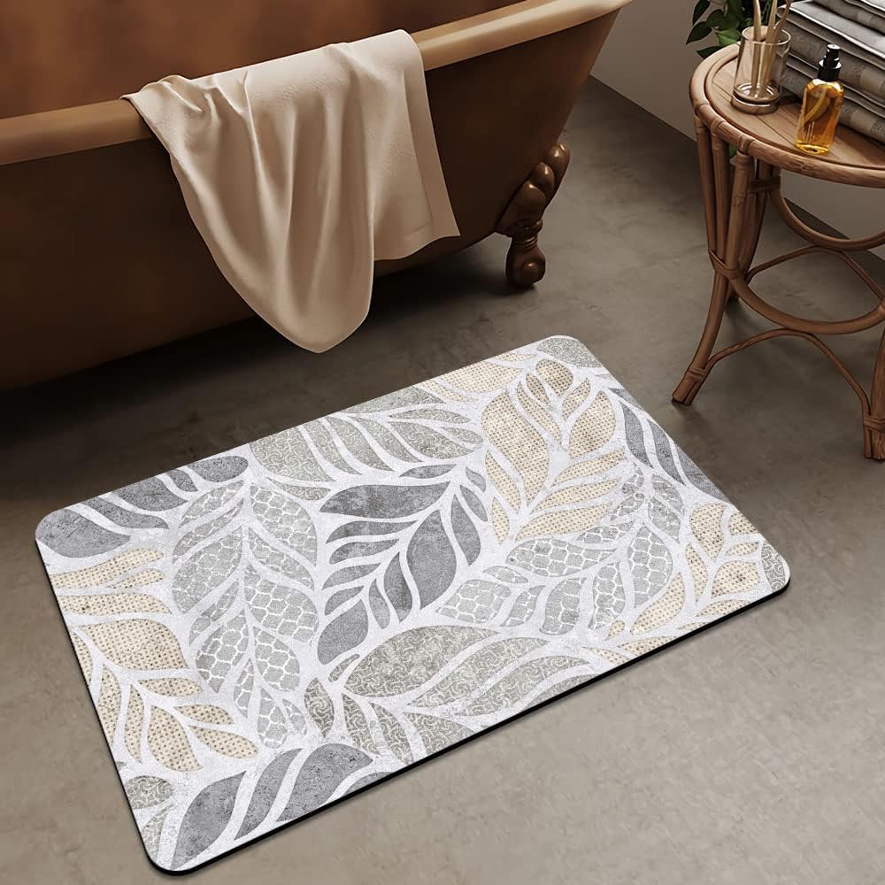 DJSOK Boho Leaves Bath Mat Rug Non-Slip Quick Drying
