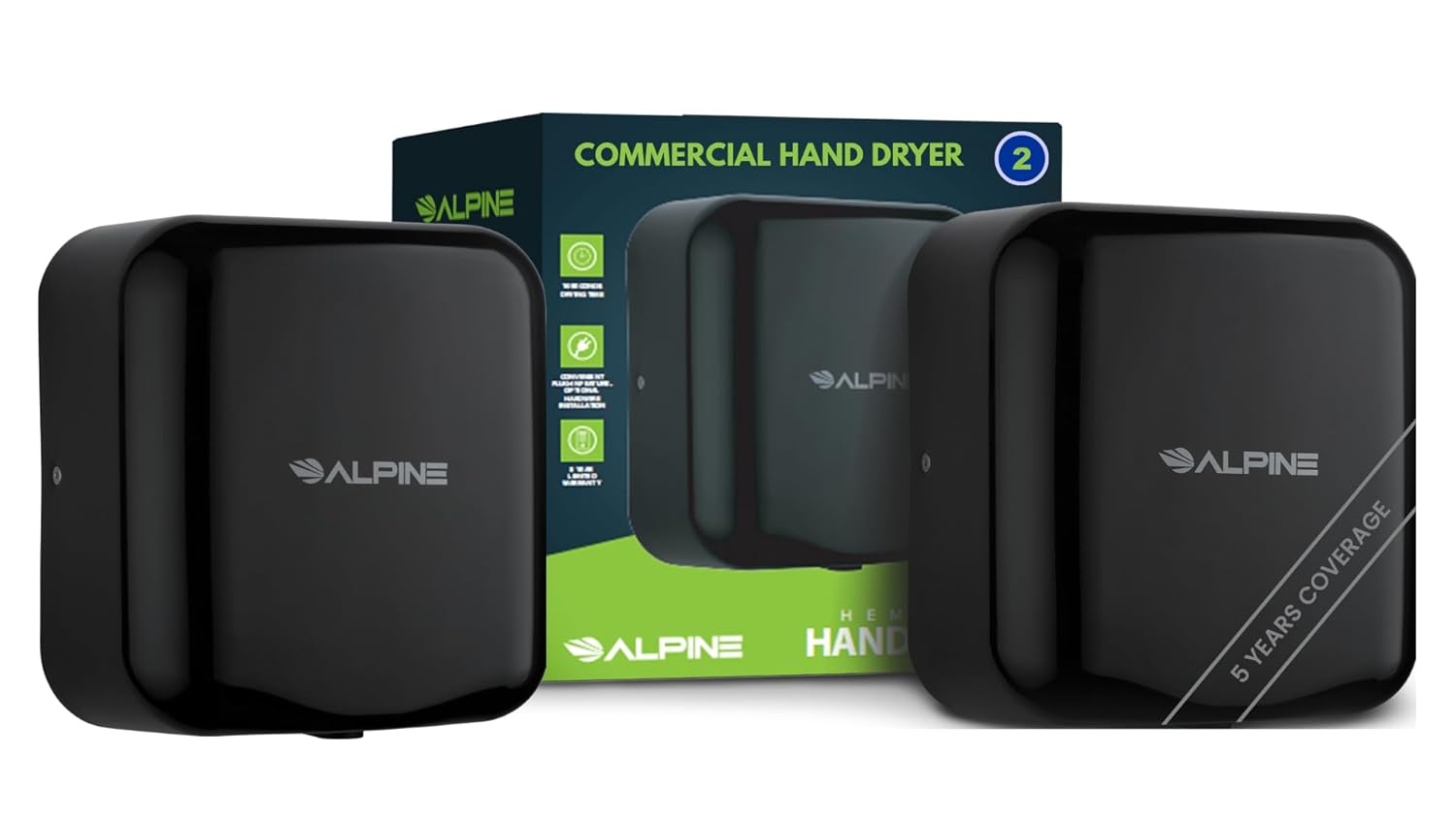 Alpine Hand Dryers 2 Pack High Speed 110-120V Stainless Steel ADA Compliant