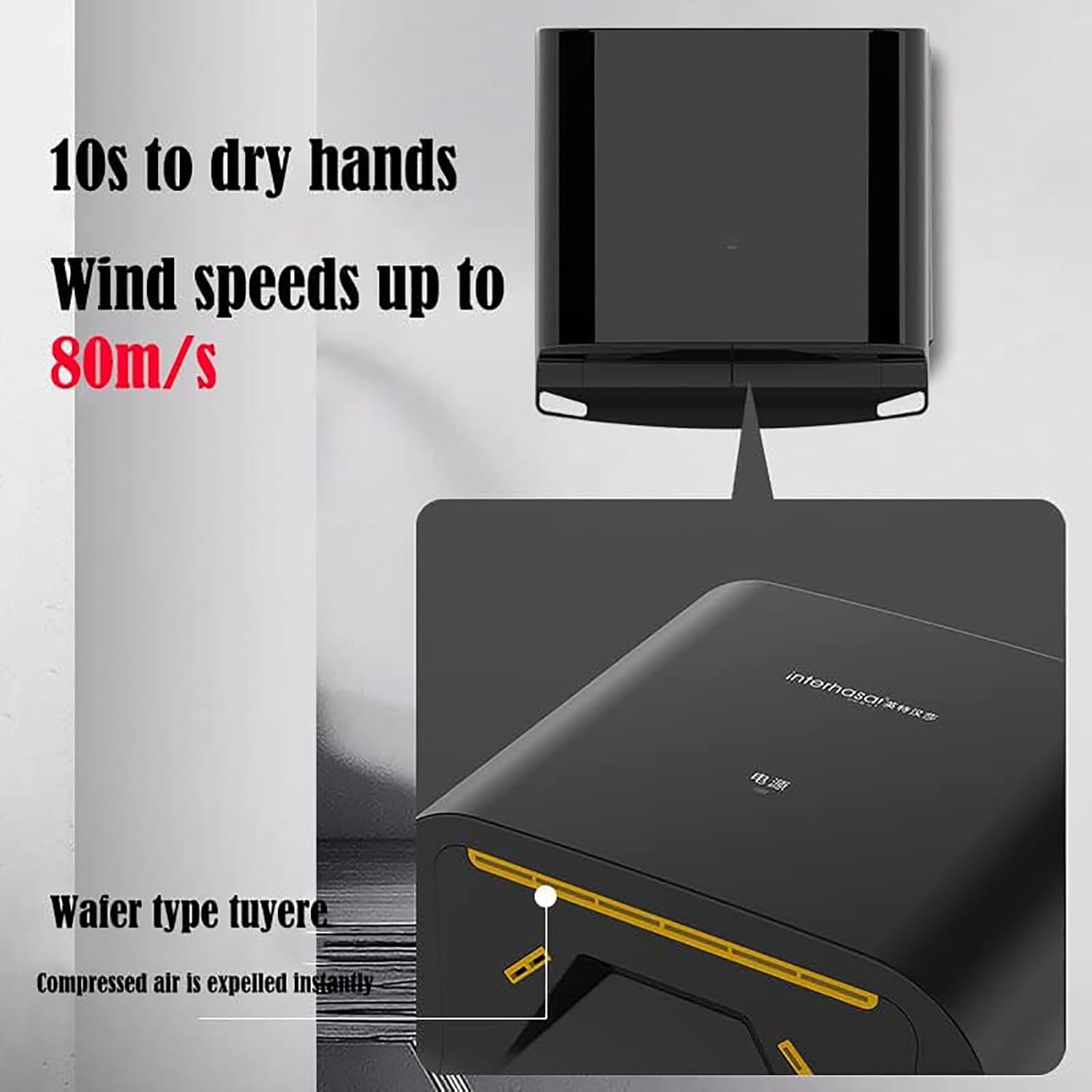 TsoLay 1250W Bathroom Hand Dryer with 80ms Wind Speed and Auto Sensor