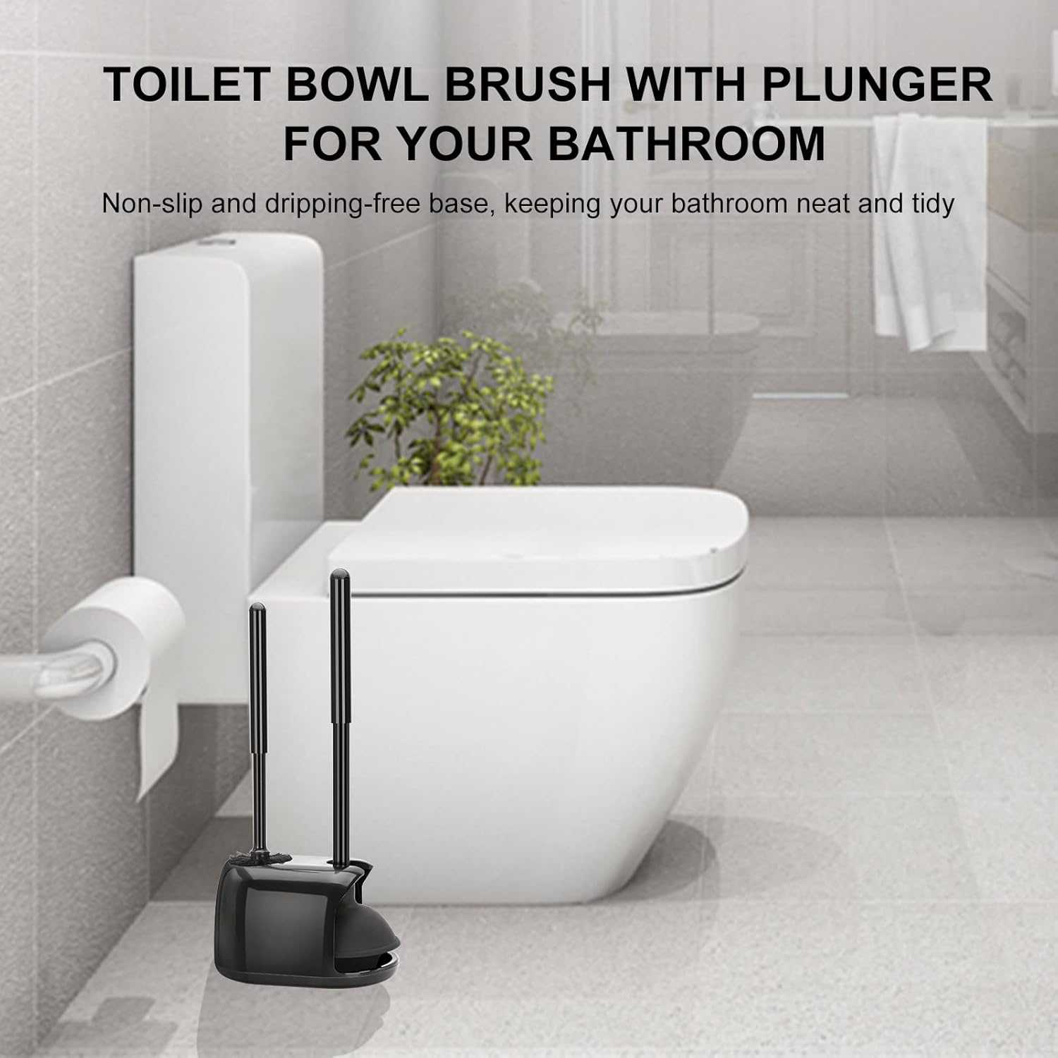SetSail Toilet Brush and Plunger Set with Automatic Lid