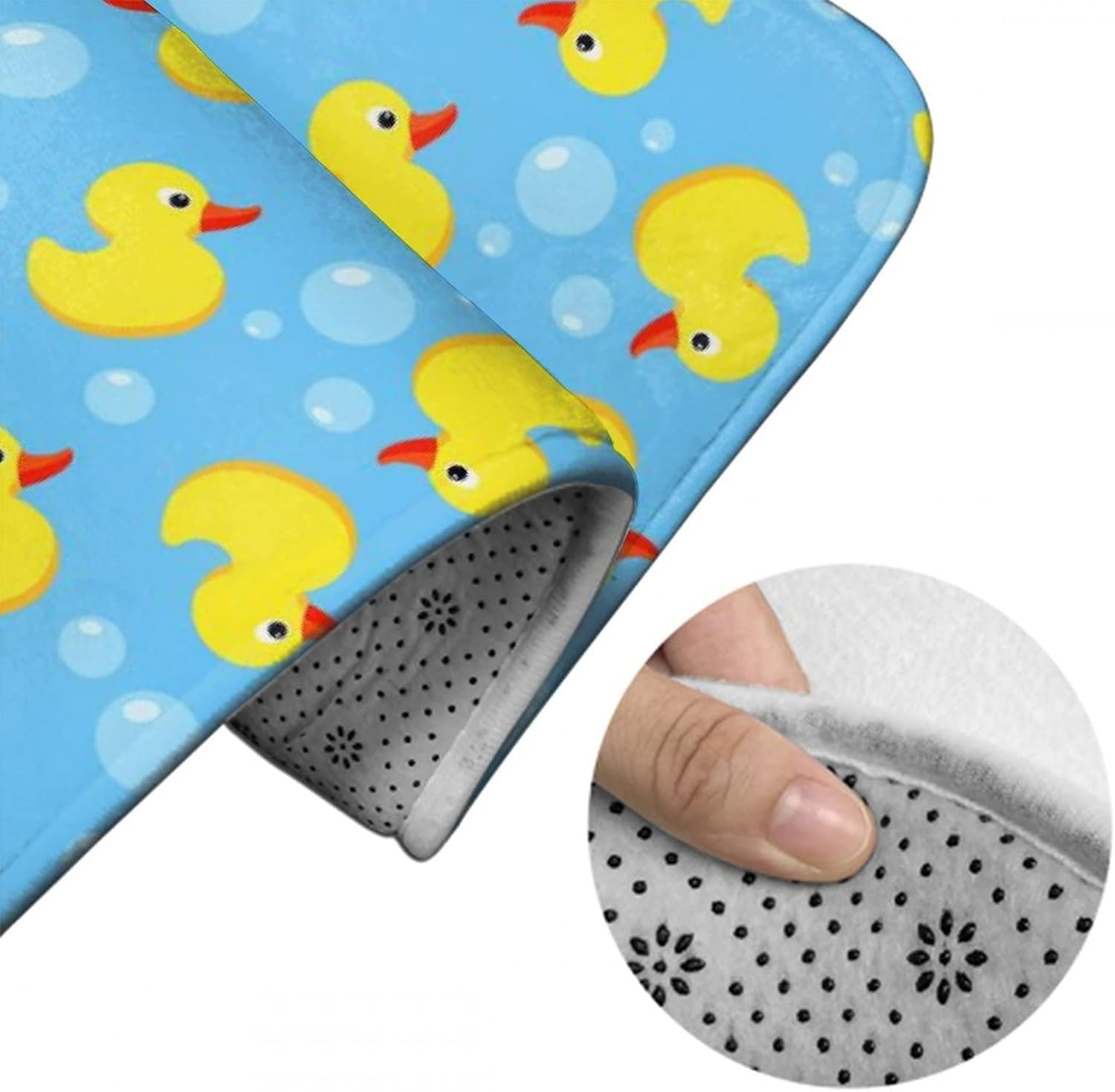 MZERSE Washable Bathroom Rugs with Funny Blue Bubbles and Yellow Rubber Ducks