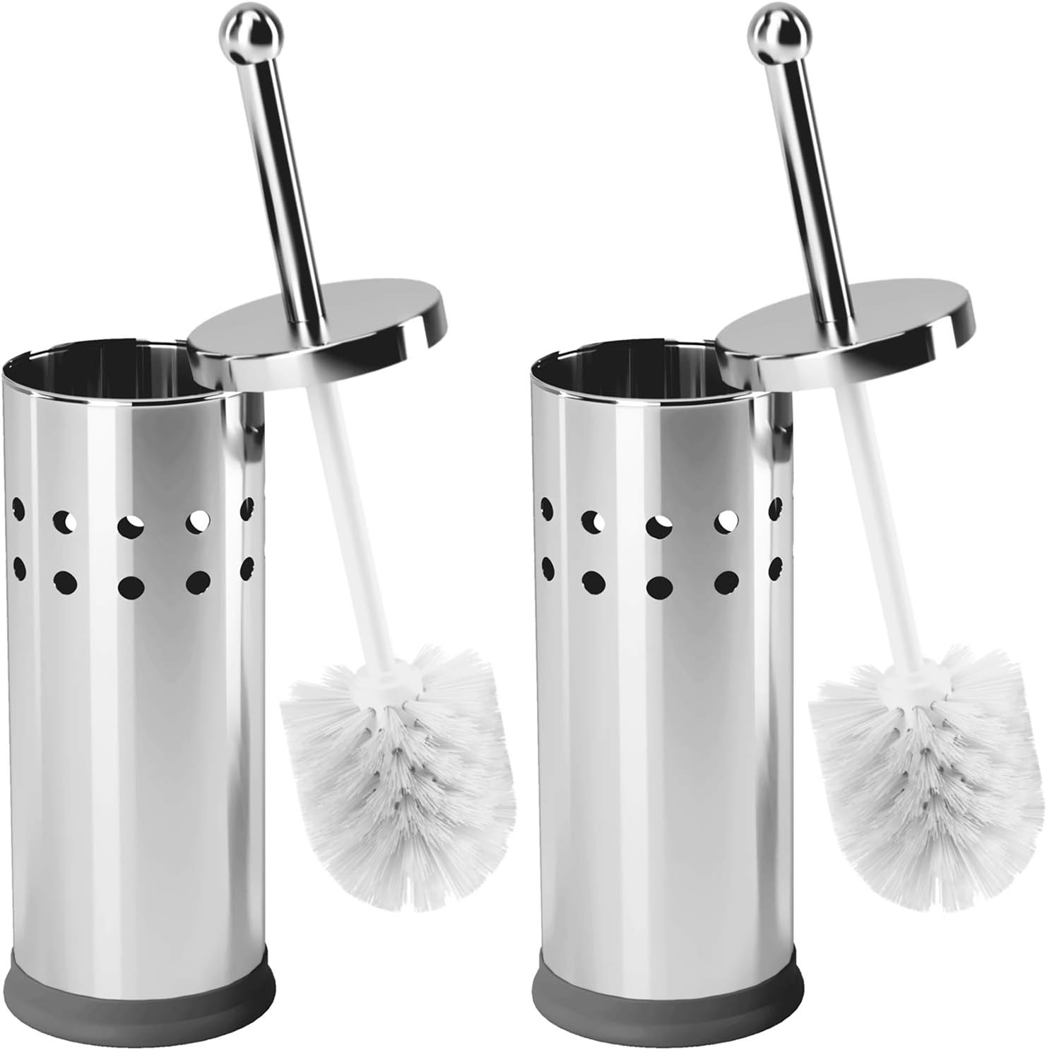 Home Intuition Chrome Stainless Steel Toilet Brush Holder Set 2 Pack