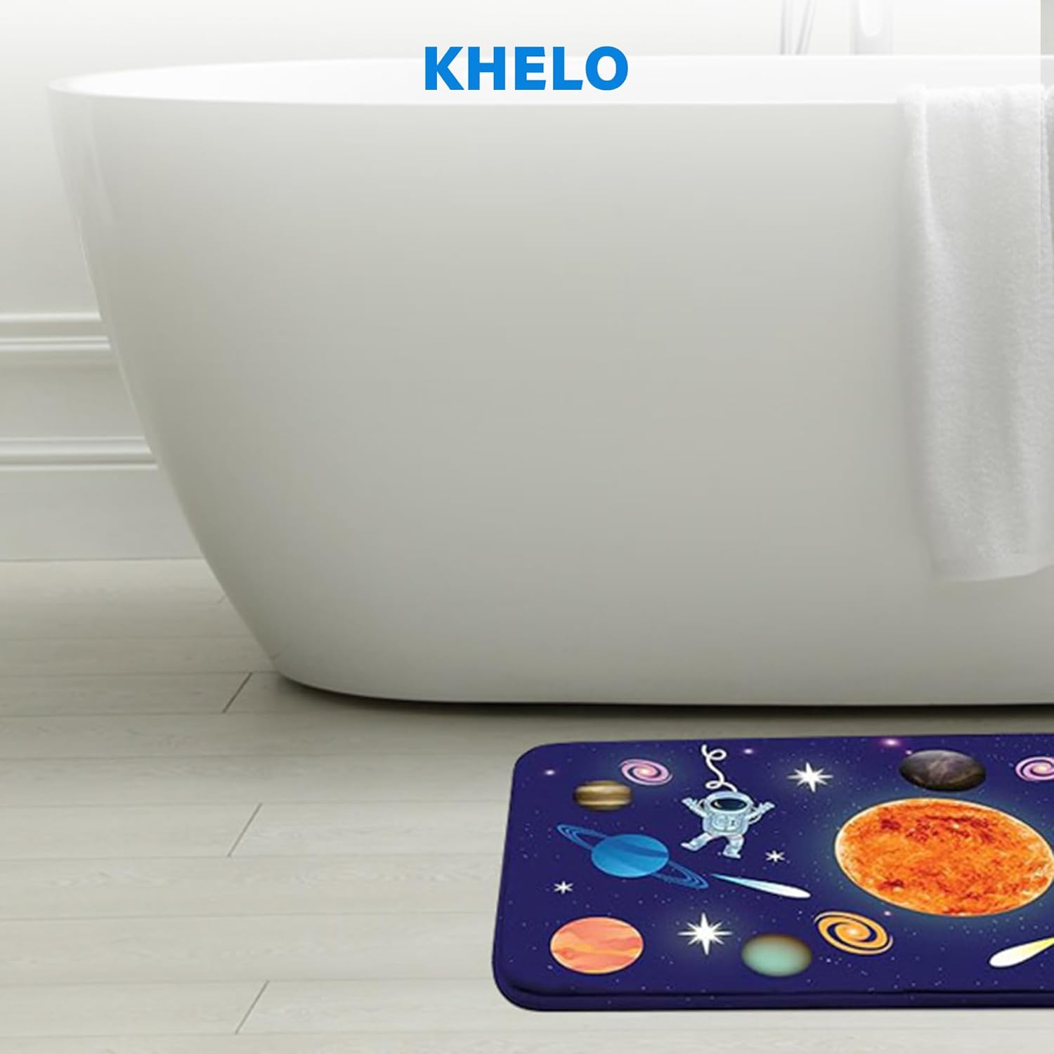 Khelo Kids Space Bath Mat - 17x24 Inch Astronaut Solar System Rug