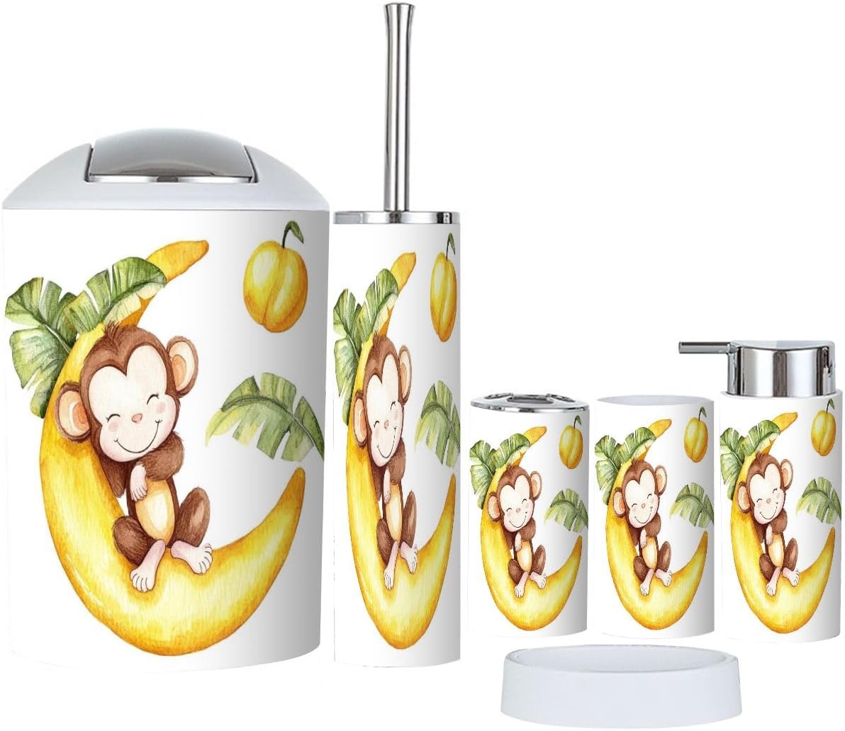 Boho Cute Cartoon Monkey Bathroom Accessory Set 6 Piece