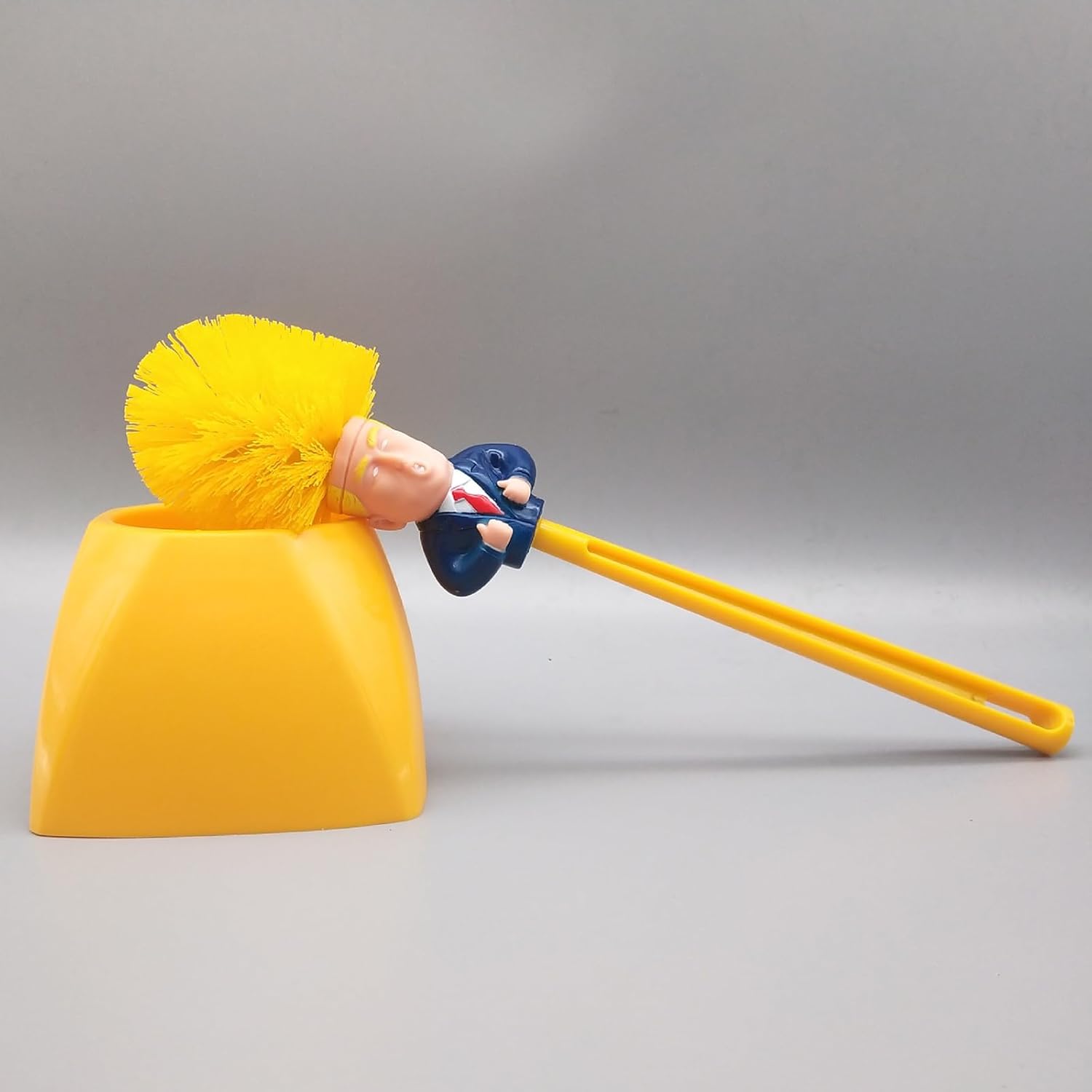 Donald Trump Toilet Brush with Holder Cleaning Set - Funny Bathroom Gift Yellow