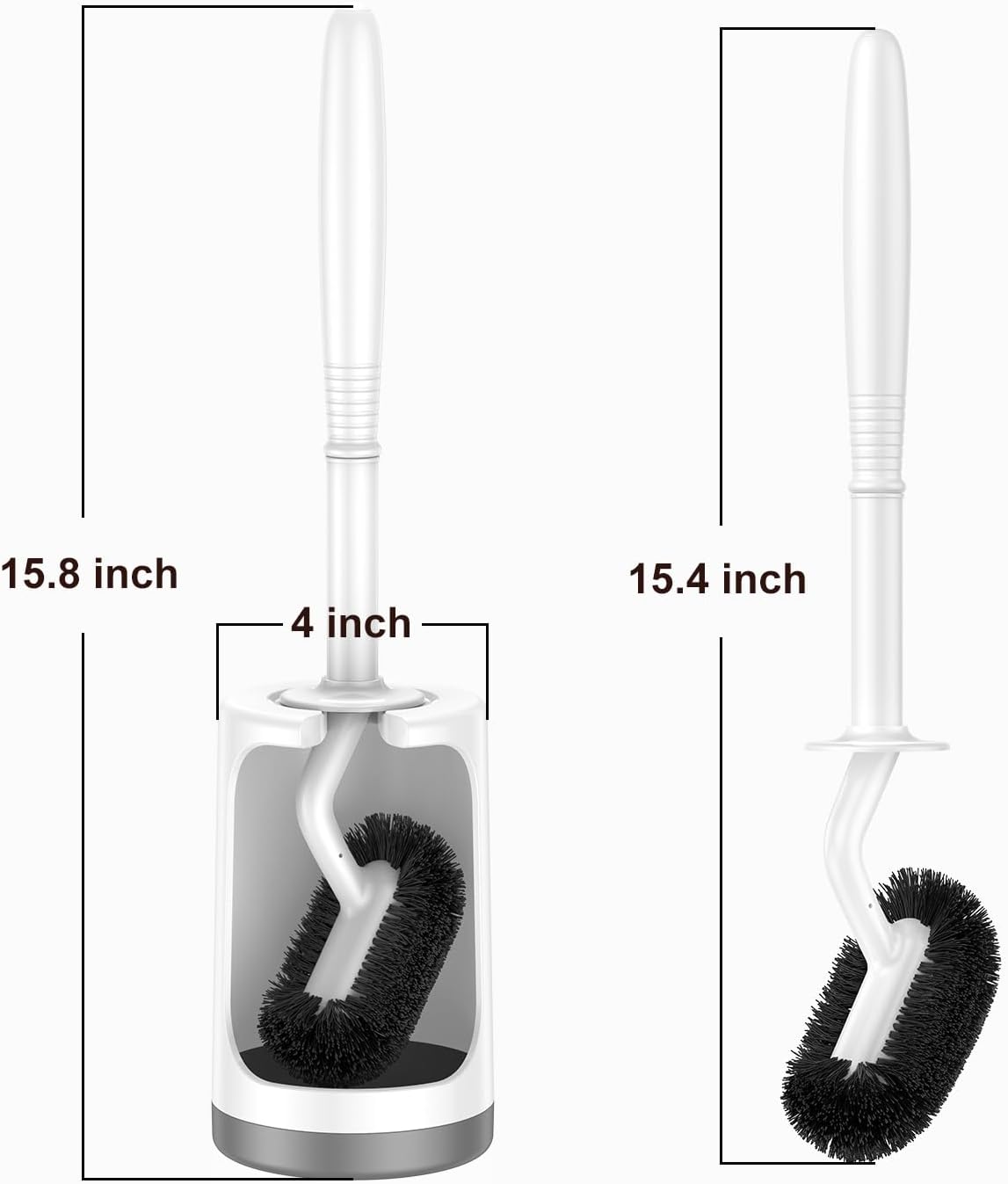 HAMITOR Toilet Bowl Brush Holder Set - Curved Design Space-Saving Modern White 1