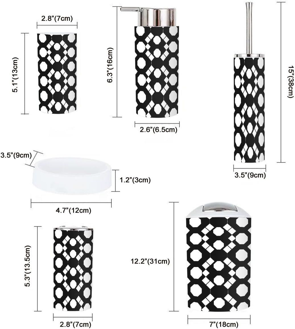 Boho Bathroom Accessory Set 6 Piece Black White Rhombuses 1