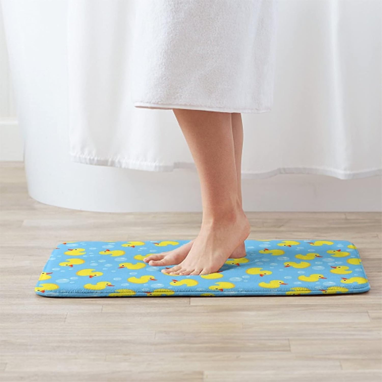 MZERSE Washable Bathroom Rugs with Funny Blue Bubbles and Yellow Rubber Ducks
