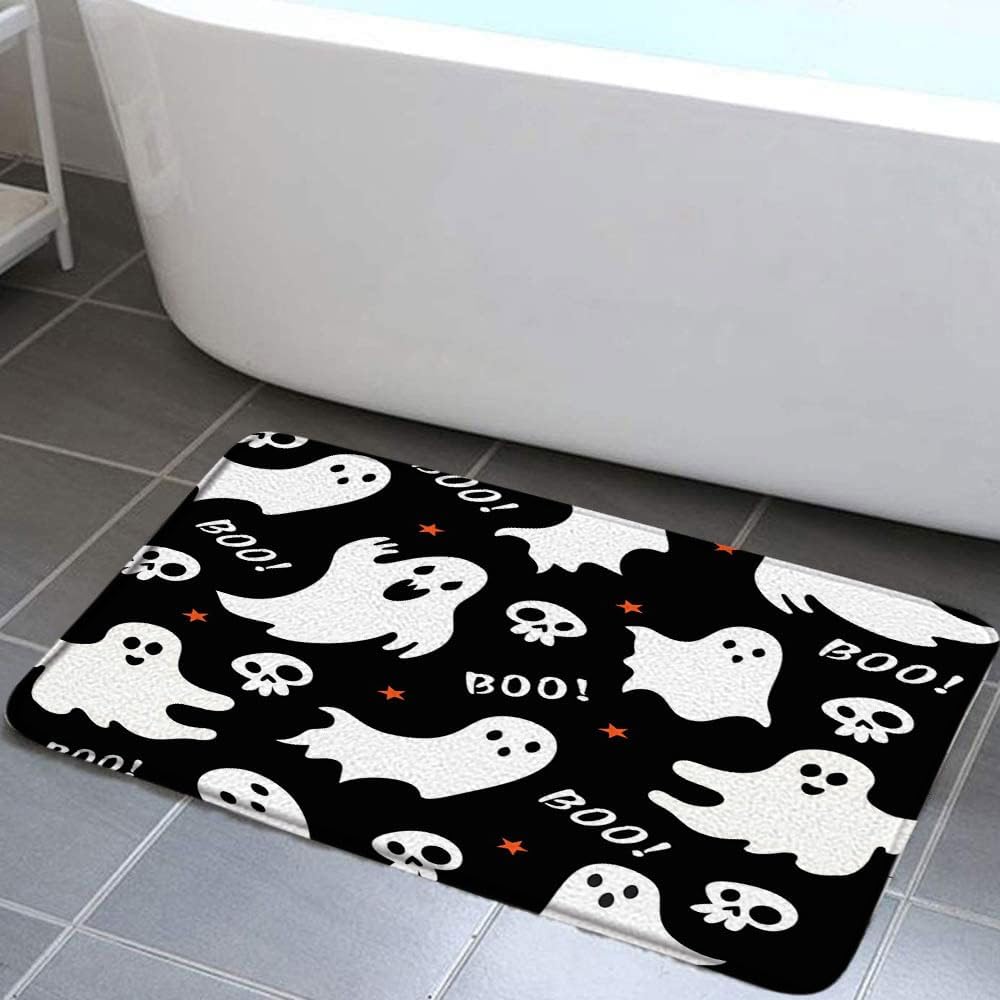 Spooky Halloween Bath Mat for Kids with Ghost Skull Design