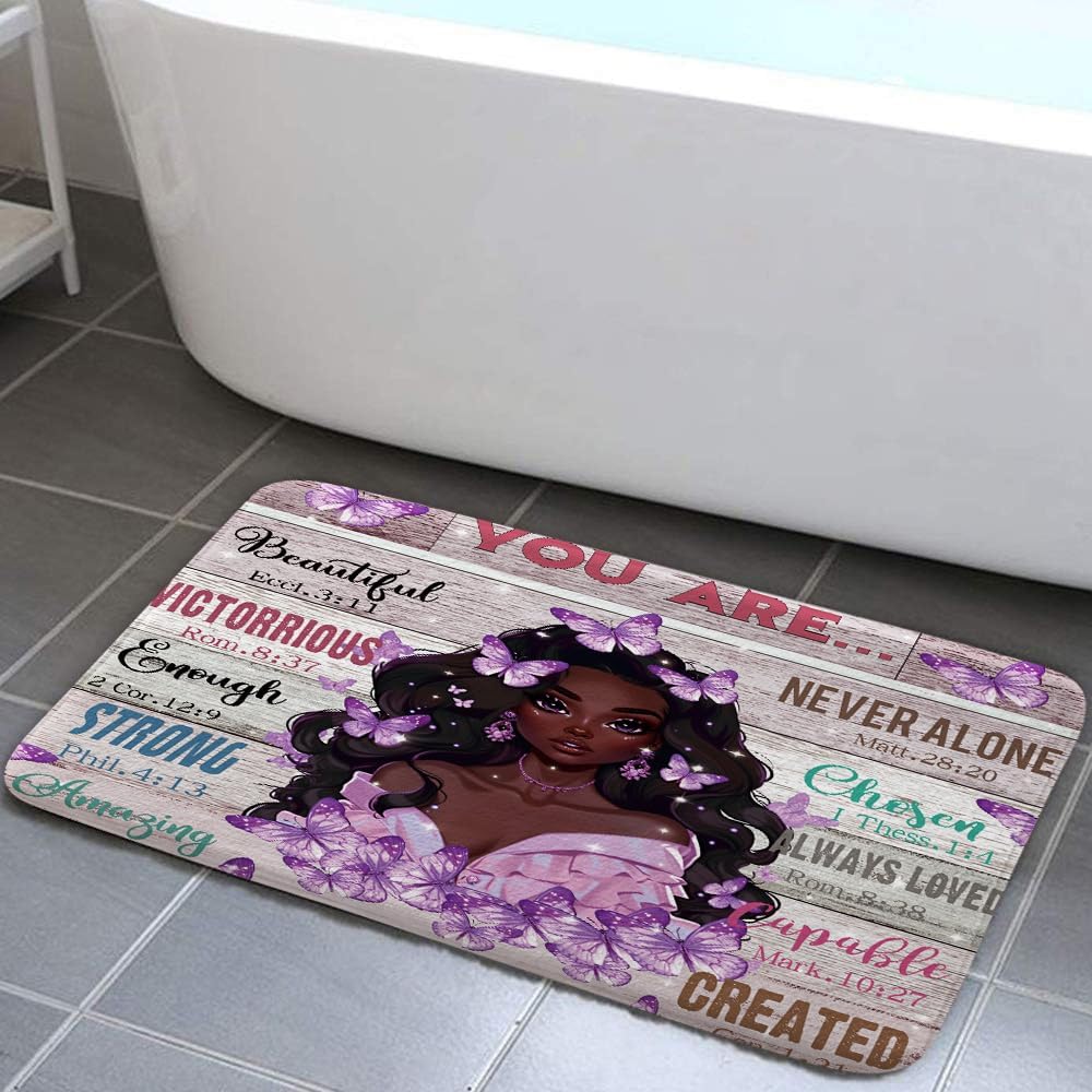 JAWO Black Girl Bath Rug with Butterfly Design