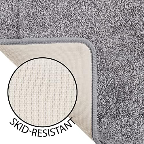 Oliver Brown Terry Bath Mat - 20x32 Non-Slip Machine Washable Light Gray