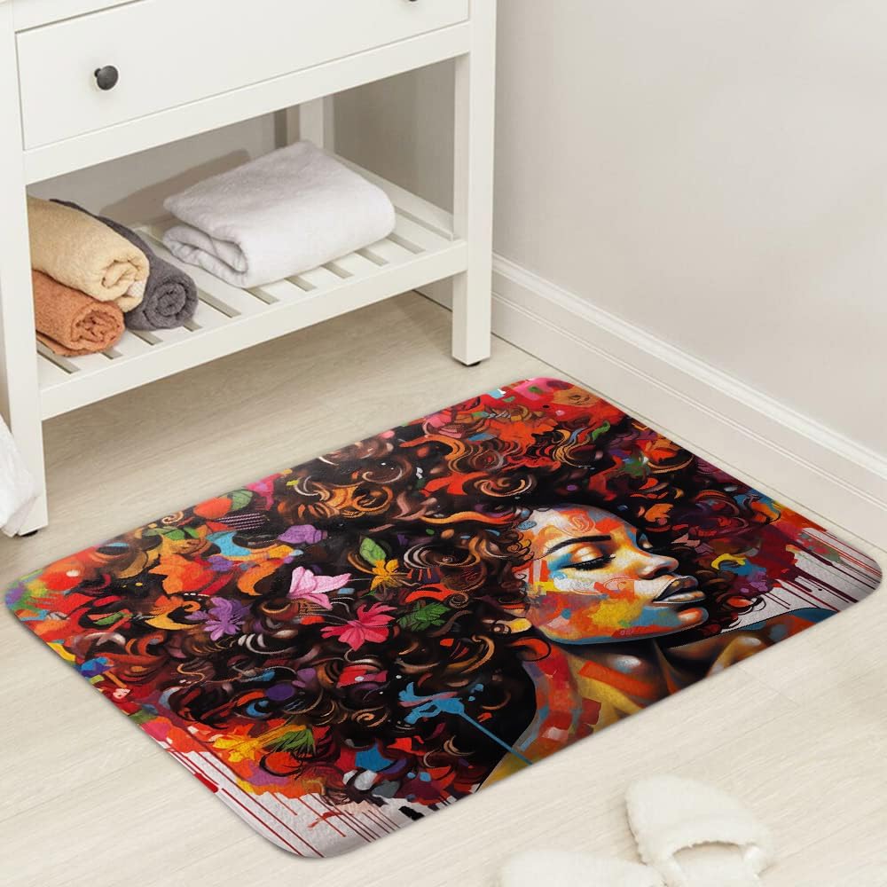 JAWO Black Girl Bath Rug Non-Slip 17X29