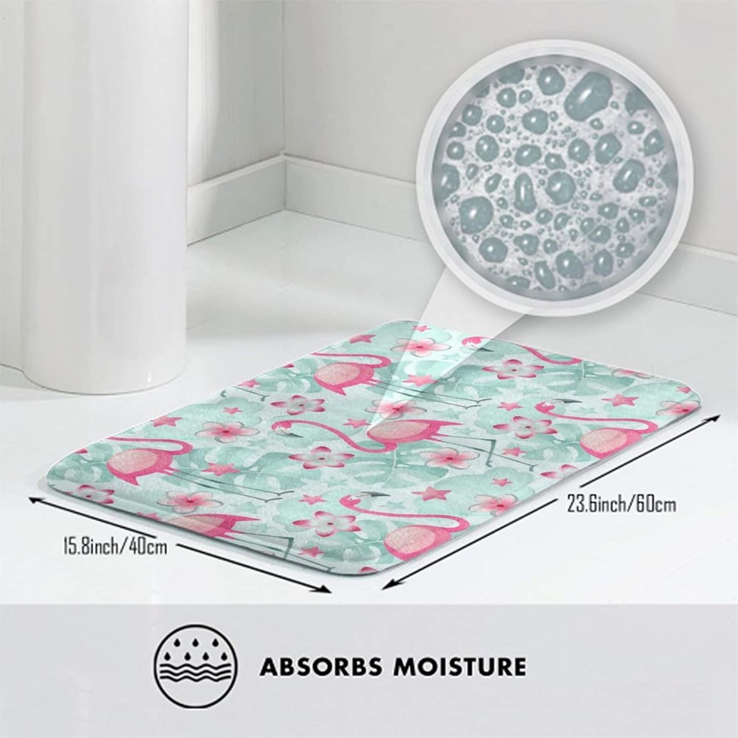 MZERSE Water Absorbent Memory Foam Bath Rug with Flamingo Design