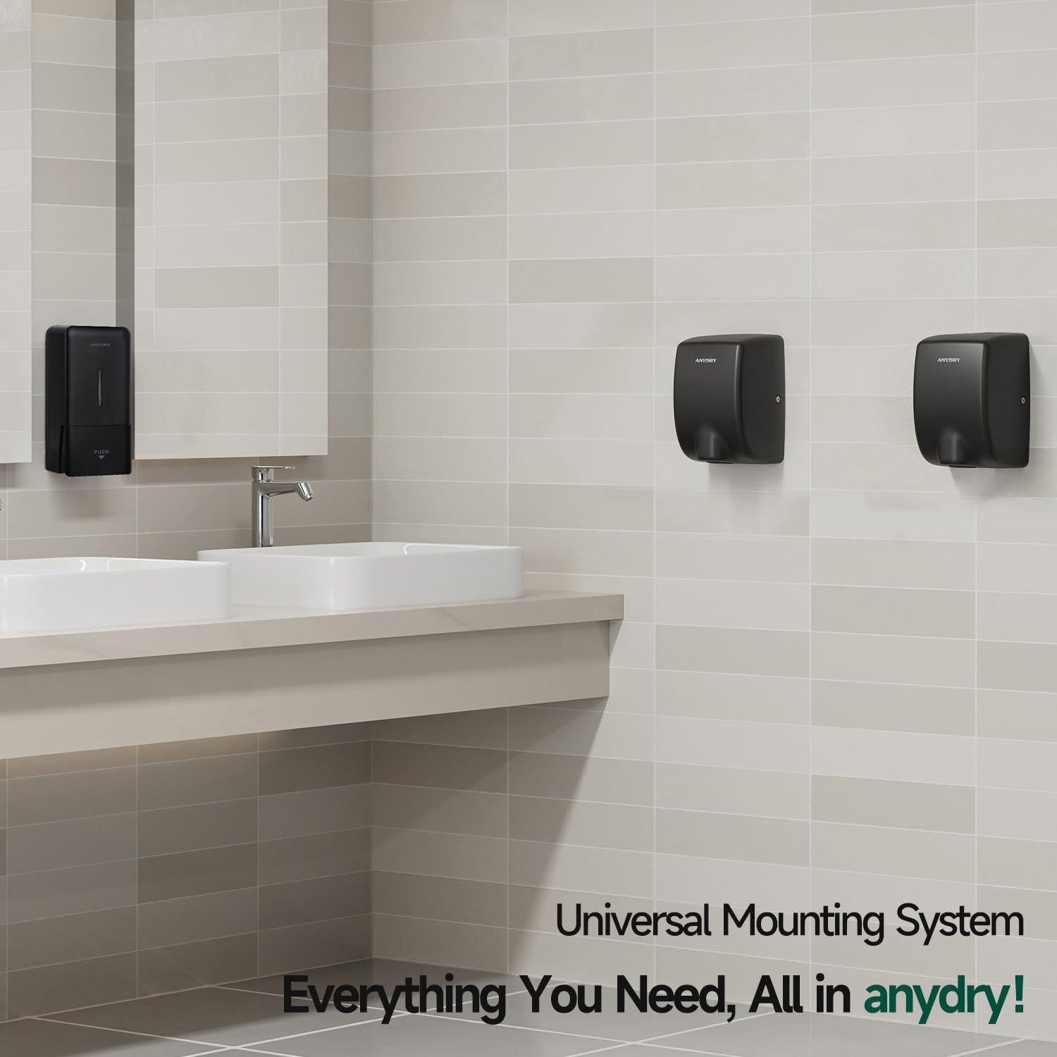 Anydry Compact Hand Dryer with 1350W Power and Matte Black Finish
