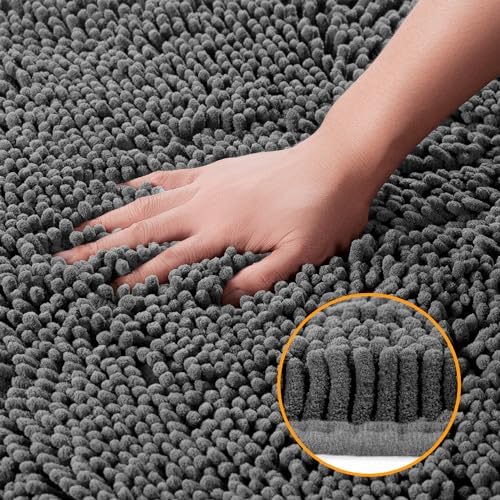 Yeaban 12x12 inch Thick Chenille Bath Rug - Dark Gray