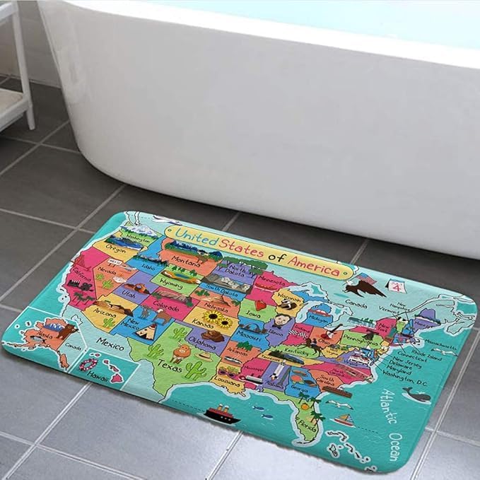 NYMB Kids US Map Bathroom Rug - Turquoise Red 157X236IN