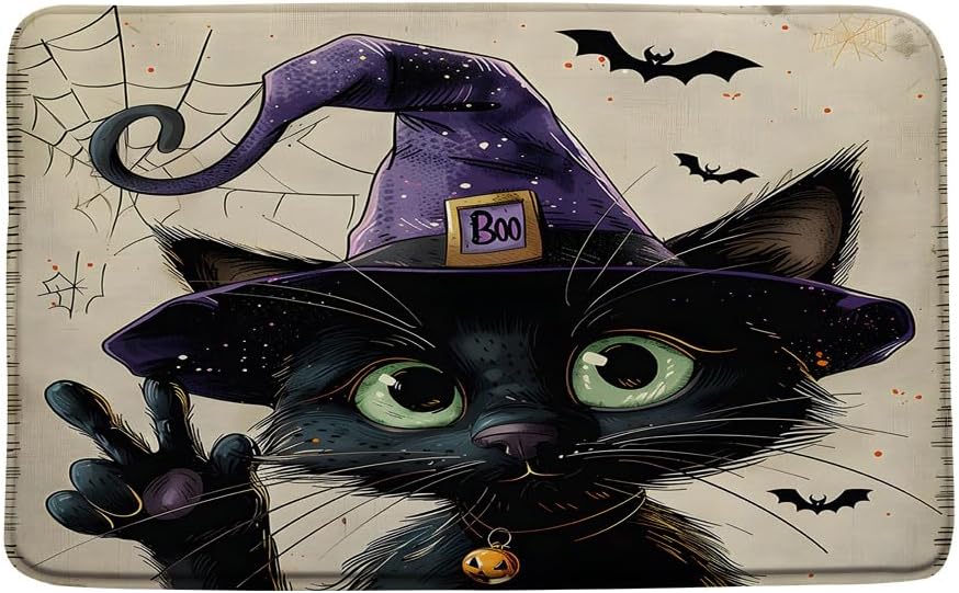 Halloween Cat Bath Mat 16x24 Inch Memory Foam