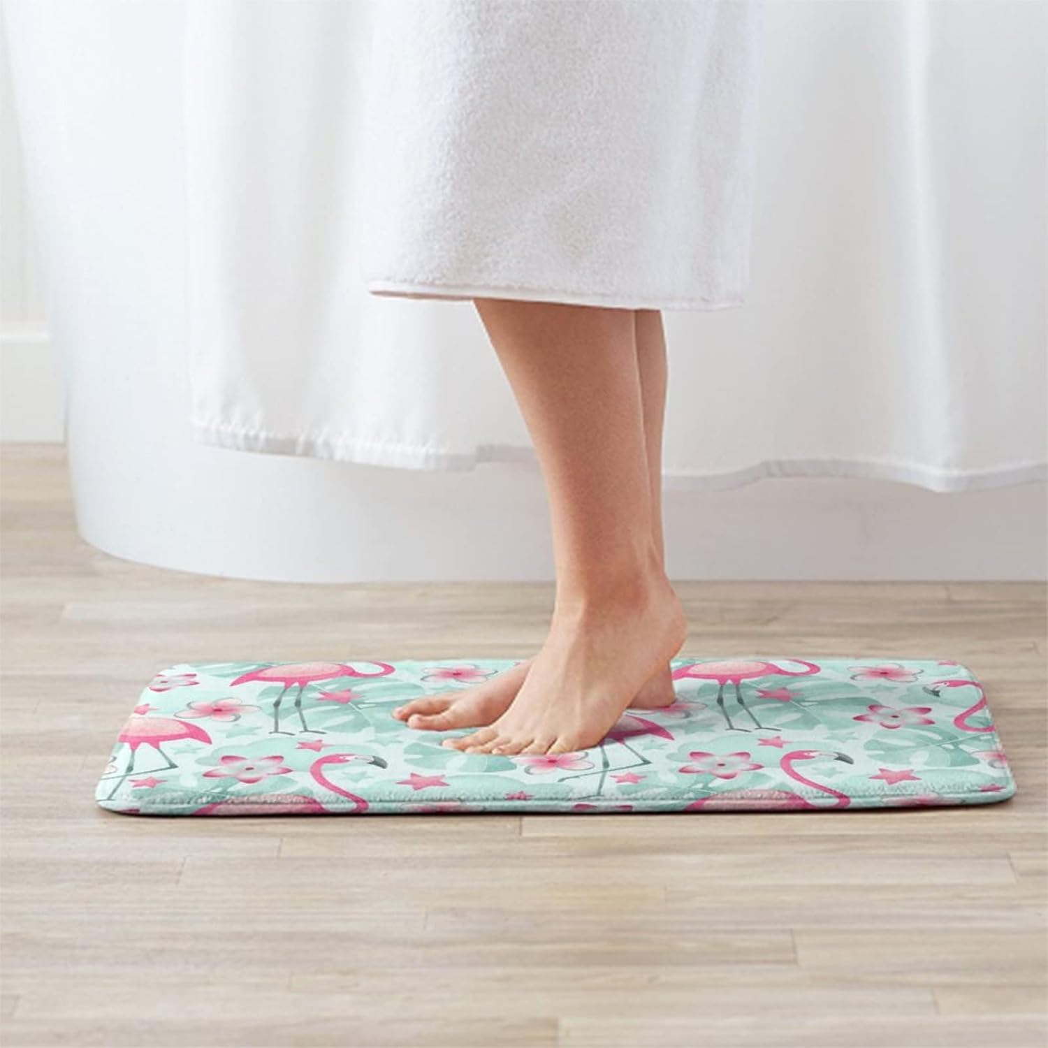 MZERSE Water Absorbent Memory Foam Bath Rug with Flamingo Design