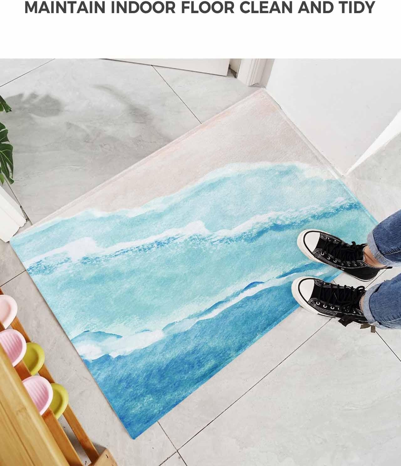 Summer Ocean Bath Rug - Blue Gradient Shaggy Non-Slip Floor Mat