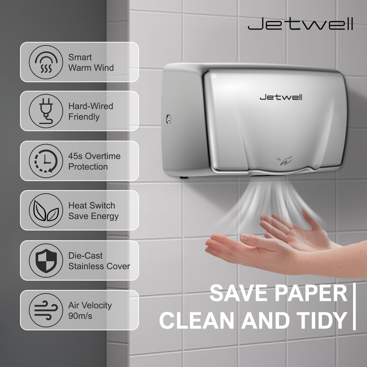 JETWELL 2Pack Compact Hand Dryer with Heating