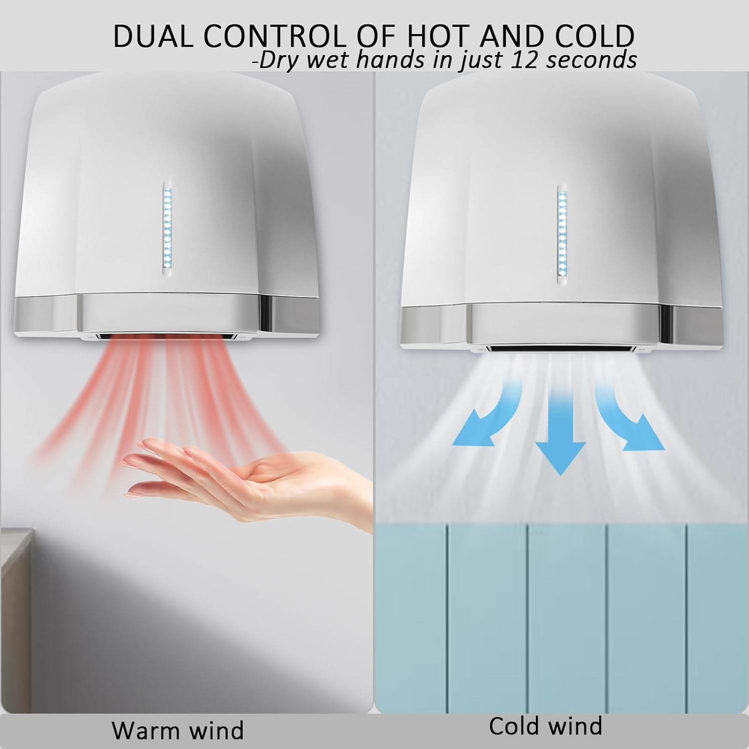 Whipin Electric Hand Dryer with LED Timer and 1800W Power