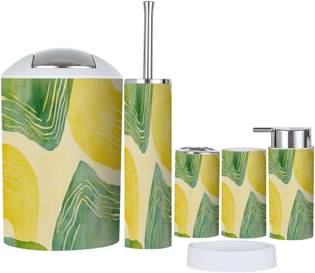 Boho Bathroom Accessory Set 6 Piece Modern Art Plastic