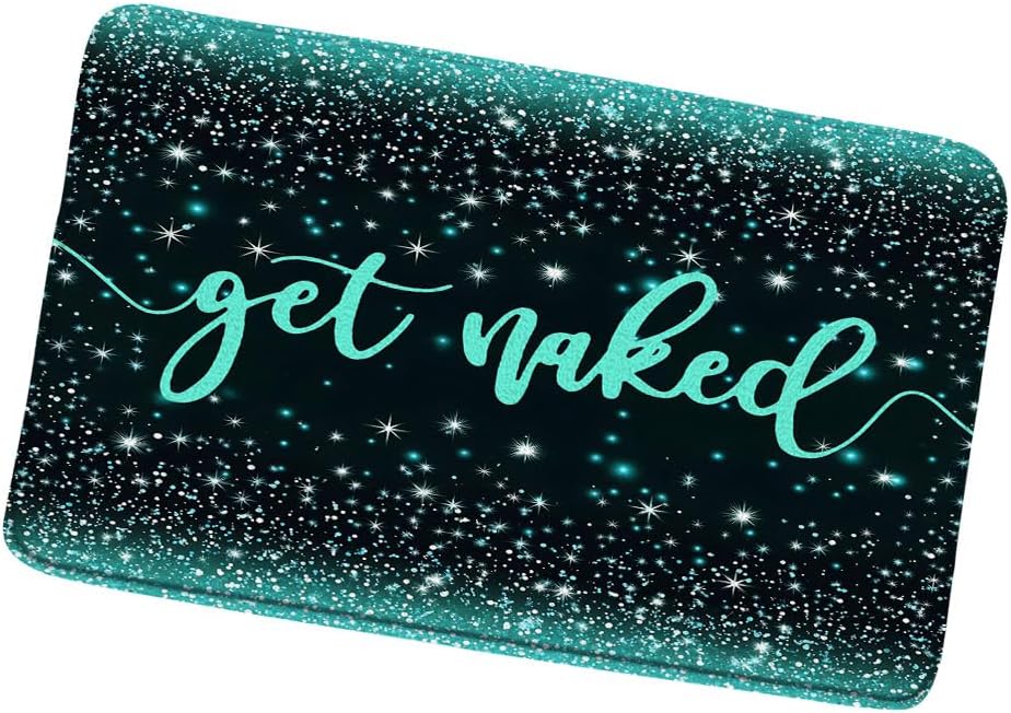 Teal Bath Mat with Funny Art Words
