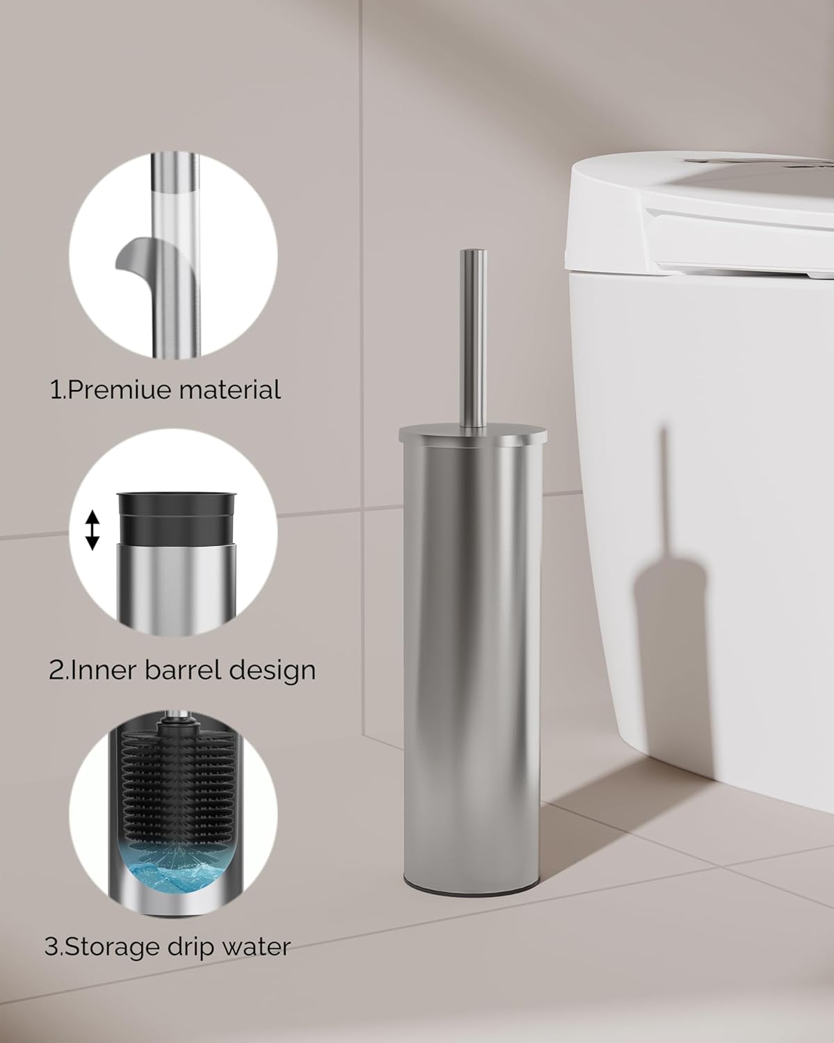 WZKALY Toilet Brush and Holder Set Brushed Nickel