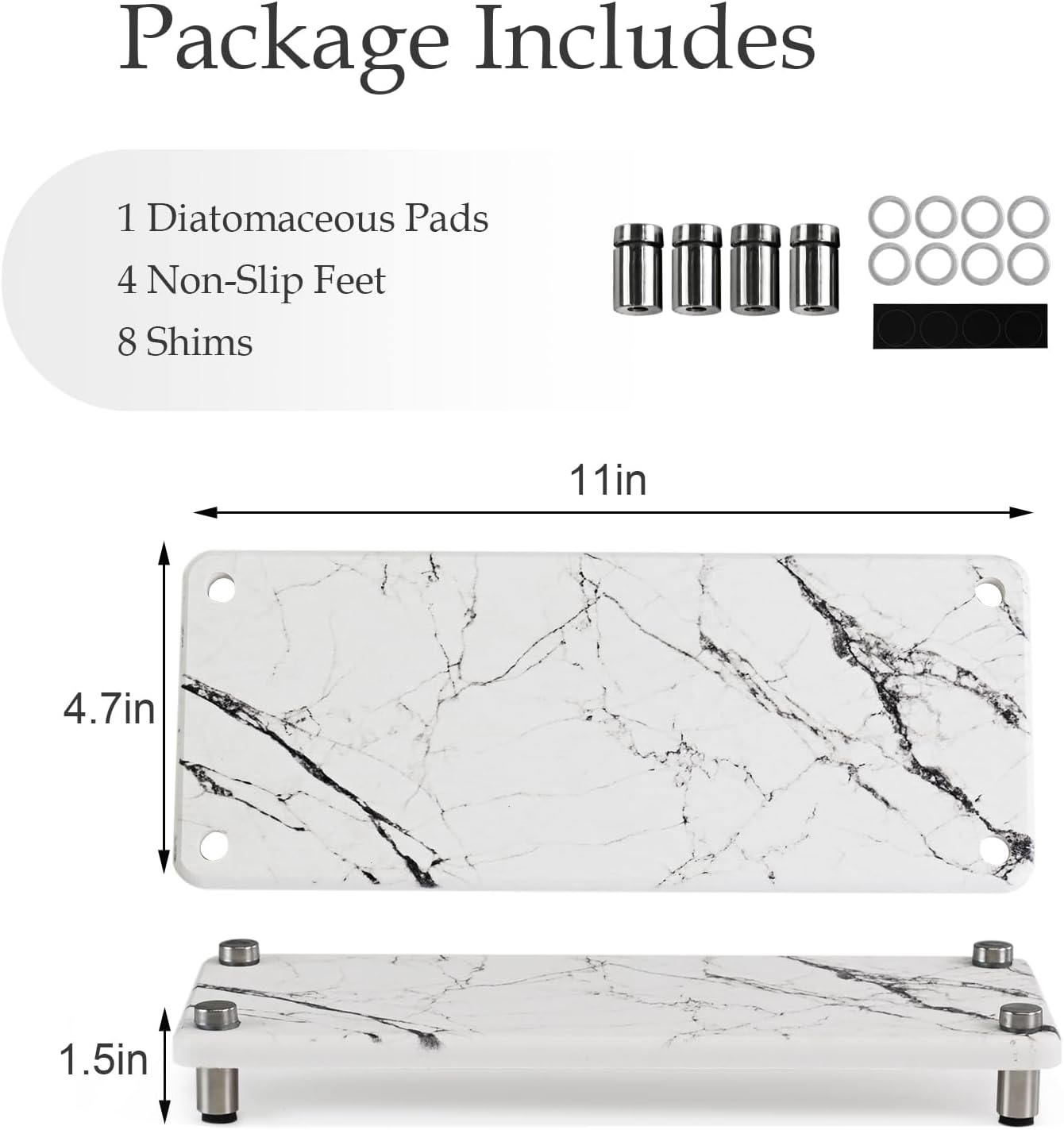 MASHDE Stone Drying Tray - 11 x 47 White Marble 1