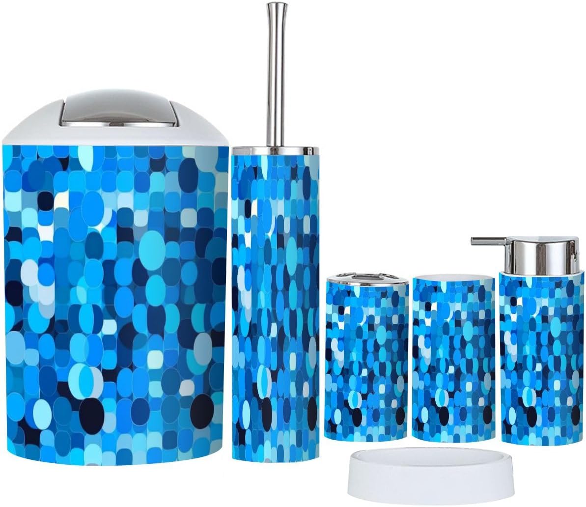 Boho Style 6 Piece Bathroom Accessory Set Blue Circles