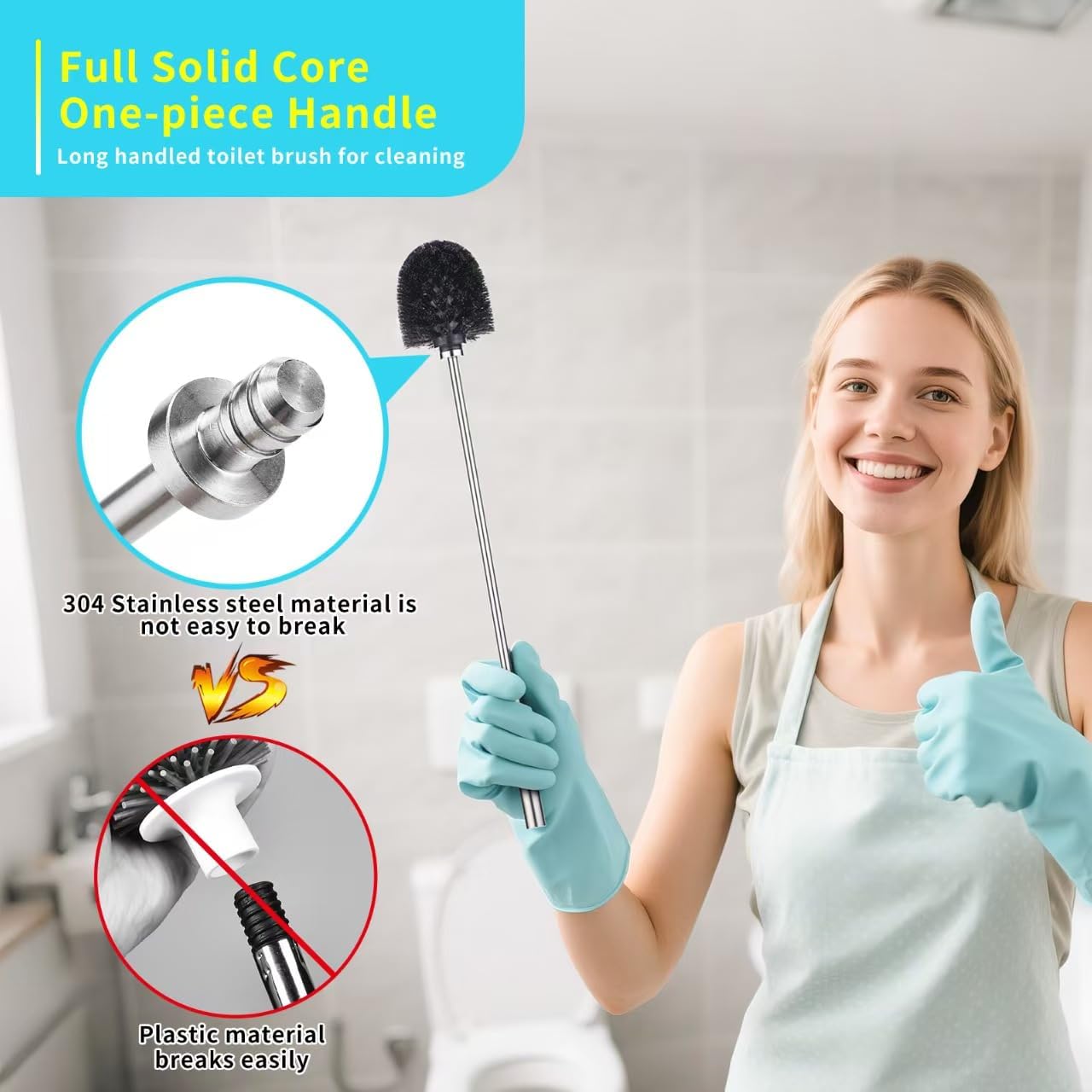 Stainless Steel Toilet Brush Set with 2 Heads and Holder 1