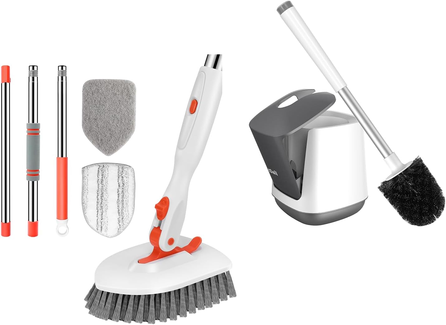 SetSail 3-in-1 Toilet Brush with Holder - 52-inch Adjustable Handle