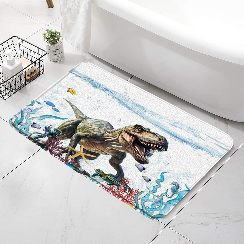 Funny Dinosaur Bath Mat with Non-Slip Backing