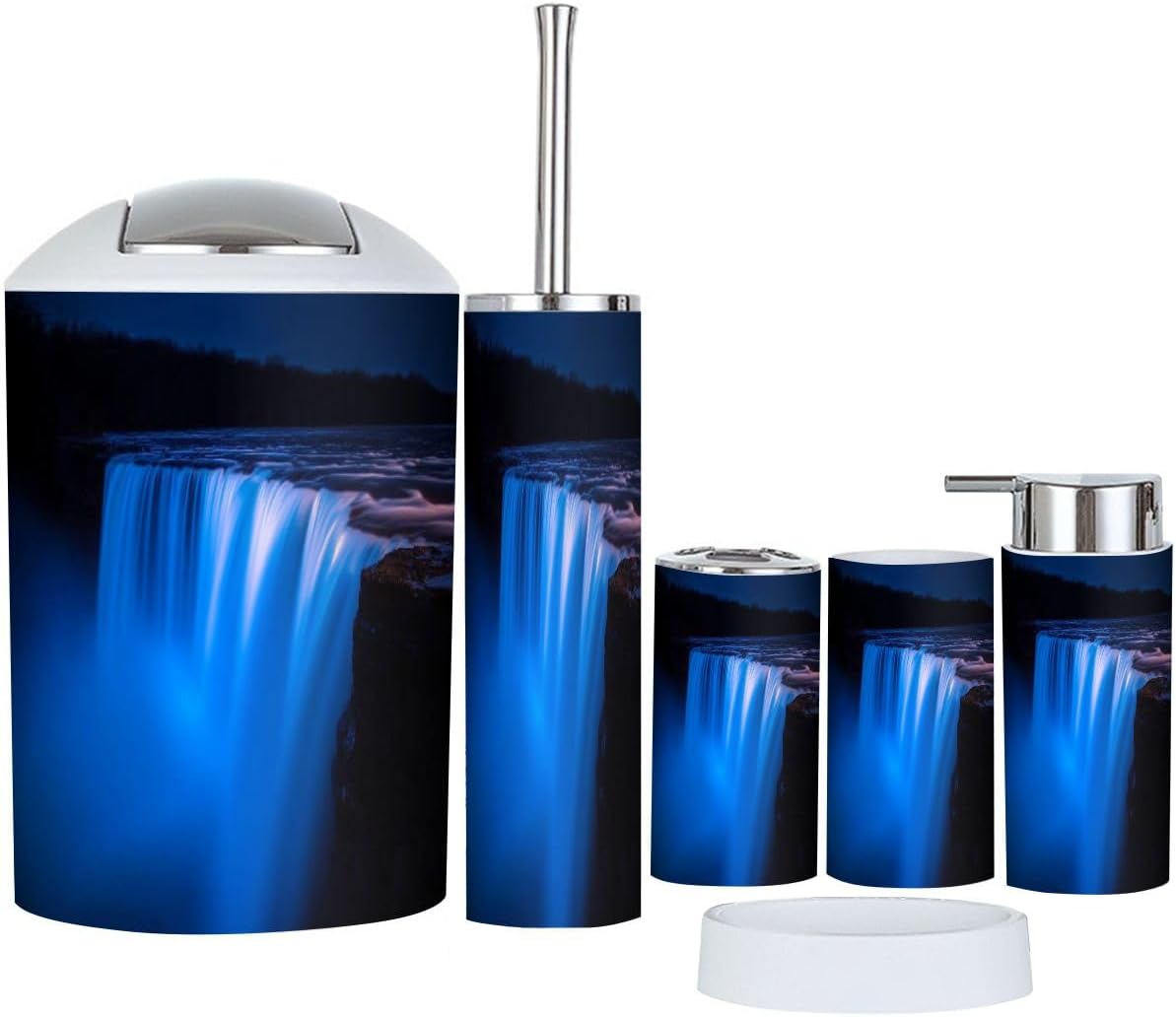 Boho Falls Bathroom Accessory Set 6 Piece Blue Light Rainbows